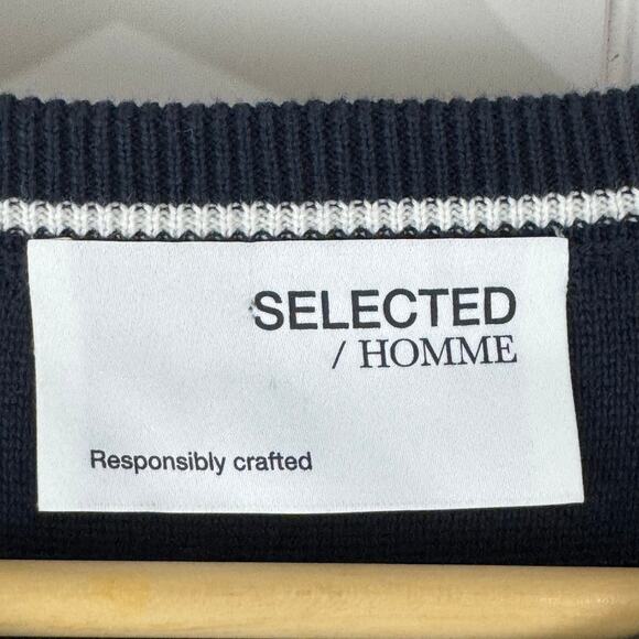 SELECTED / HOMME LONG‎ SLEEVE KNIT CREWNECK SHIRT IN DARK SAPPHIRE NWT MEN'S XL - Picture 15 of 15